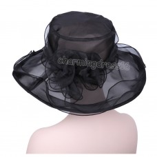 Mujer&apos;s Fashion Organza Church Hat Wide Brim Flower Beach Sun Hat  eb-69249213